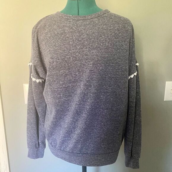 Lightweight Navy Heather Sweatshirt w Lace Design - Picture 1 of 4